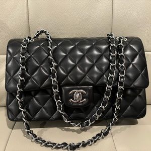 Chanel Black Lambskin classic flap medium with silver hardware